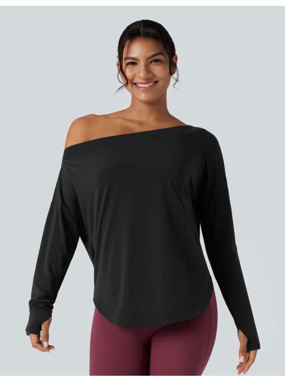 HALARA Black Long Sleeve Boatneck Top Size SMALL